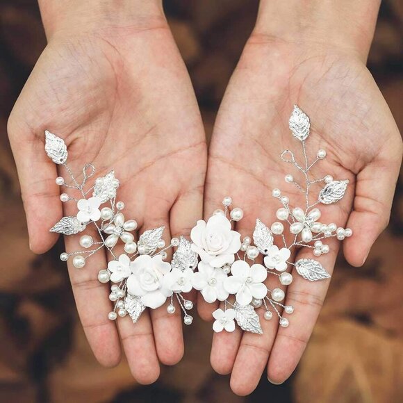 Flower Bride Wedding Hair Vine Pearl Bridal Headpiece Leaf Hair Accessories Hair - Picture 2 of 8